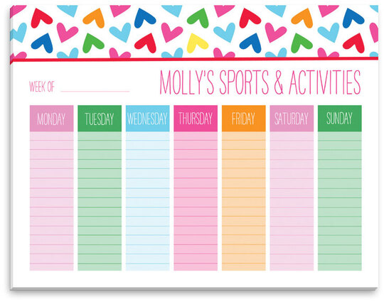 White Rainbow Hearts Weekly Schedule Pad
